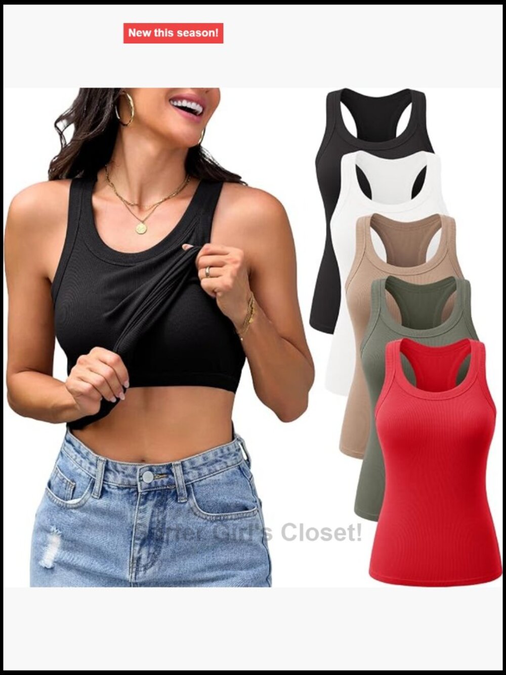 5 Pack Women's Ribbed Tank Tops with Built in Bra Racerback Scoop Neck